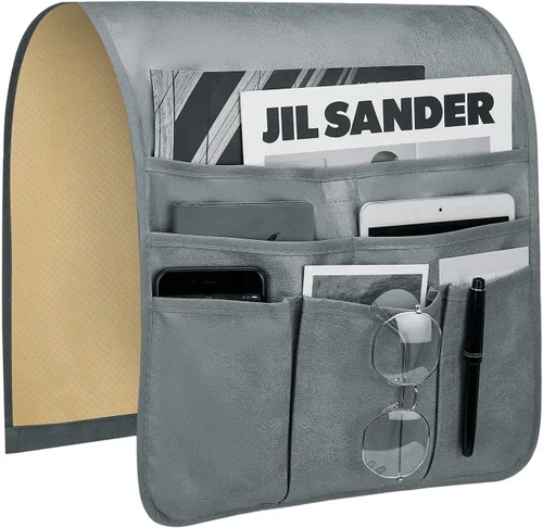 Vista 8 de Teniux Soporte para Control Remoto de Cuero Sintético Organizador de Reposabrazos con 6 Bolsillos para sillón reclinable sofá, Organizador de Sillón