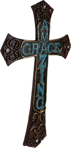 Vista 4 de Ebros Gift Placa decorativa de madera sintética de estilo occidental de 18 pulgadas de alto, diseño de cruz de pared