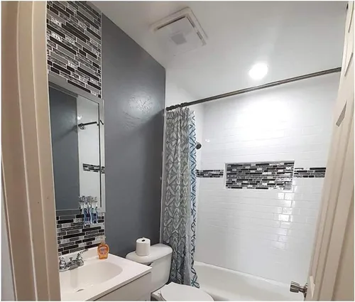 Vista 9 de Blujellyfish Azulejos de Vidrio y Metal Arte Mosaico Seda Negro Cristal Vidrio Cromo Plata Acero Pared de Acento Borde Cocina Baño Backsplash