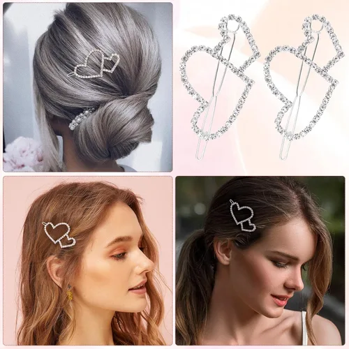 Vista 7 de HINZIC 5 pinzas para el cabello con forma de corazón hueco, estilo bohemio, con cristales brillantes, para San Valentín, accesorios para tocado