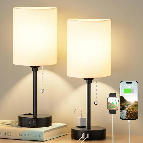 Vista 20 de Lámpara de mesita de noche pequeña para dormitorio, lámpara de escritorio Rosa-Plateado