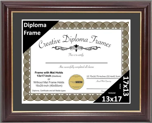 Vista 81 de Creative Picture Frames Marco para Diploma de Caoba con Borde Dorado de 12x16 pulgadas con Vidrio y Paspartú Negro y Colgadores de Pared Instalados