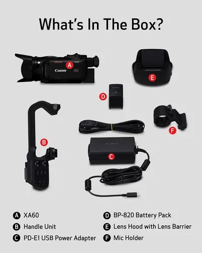 Vista 8 de Canon XA60 Professional UHD 4K Kit de lente de videocámara (negro) Zoom óptico 20x, pantalla táctil LCD