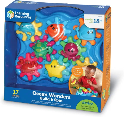 Vista 7 de Learning Resources, Ocean Wonders Build & Spin, juguete de engranar y construir, 17 piezas, mayores de 2 años, Océano, Multicolor