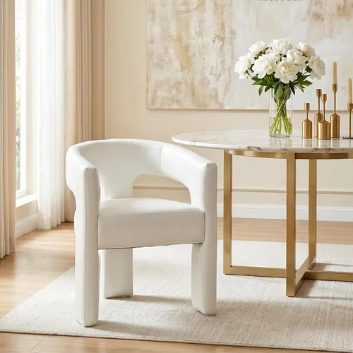 Vista 25 de Modernas sillas de comedor, silla de sherpa tapizada de terciopelo con respaldo, silla de tocador Boucle ensamblada cómoda para cocina, comedor