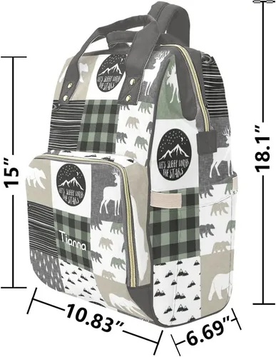 Vista 6 de XOZOTY Antler Woodland - Bolsas de pañales a cuadros con nombre impermeable para mamá, mochila de lactancia, bolsas de bebé, regalos para mujeres