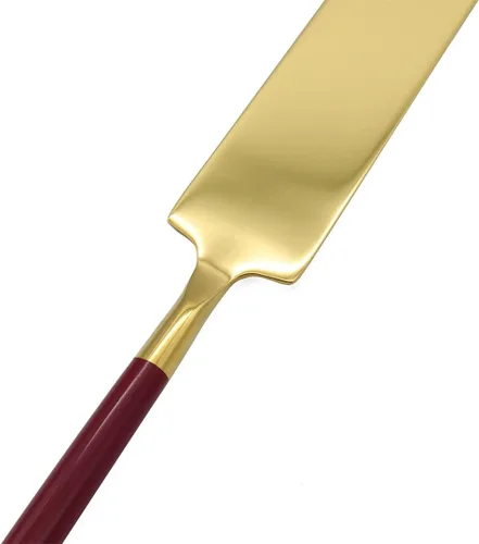 Vista 9 de Koyal Wholesale Juego de cuchillo y servidor para pastel de boda burdeos, cortador de pasteles y servidor con mango dorado para novia y novio, juego