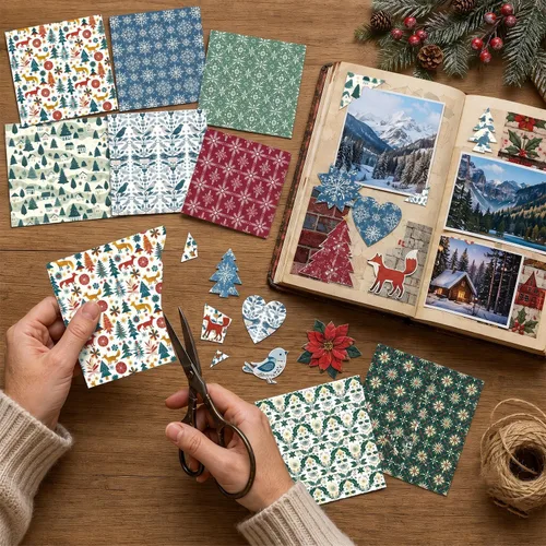 Vista 4 de 24 hojas de papel para álbumes de recortes de Navidad, patrones de 6 pulgadas, suministros diseñados para San Valentín, Navidad, manualidades