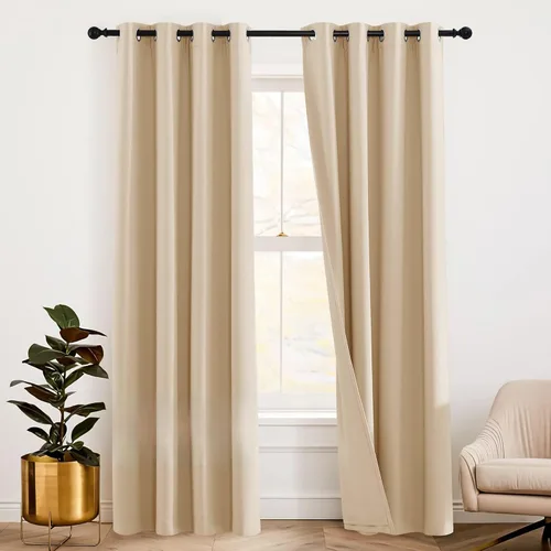 Vista 52 de RYB HOME - Cortinas con cancelación de ruido de 63 pulgadas de largo, juego de 2 paneles, 3 capas totales, cortinas opacas, insonorizadas
