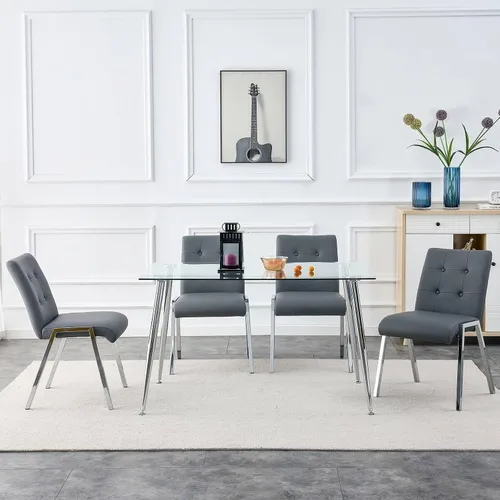 Vista 7 de Juego de 2 sillas de comedor de metal, sillas de comedor grises, respaldo alto sin brazos con patas de metal galvanizado y asientos de poliuretano