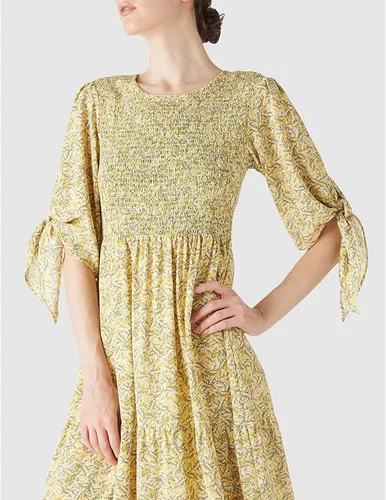 Vista 5 de LUSMAY Vestido largo casual con lazo y manga 34 para mujer, diseño floral, vestido largo fruncido para fiesta de verano
