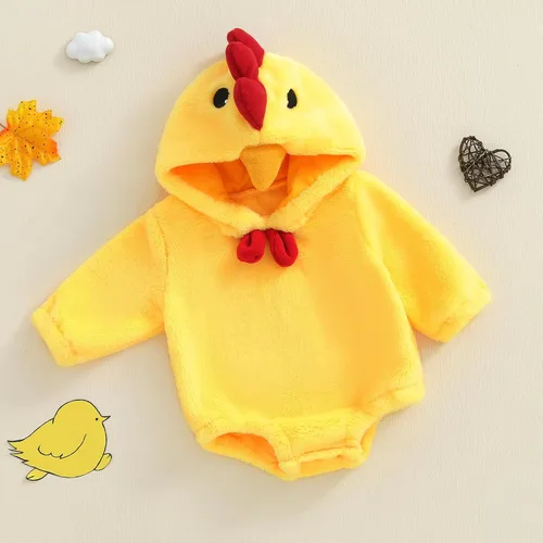 Vista 5 de Disfraz de Halloween para bebé, disfraz de monstruo animal con capucha Mameluco de pollo amarillo