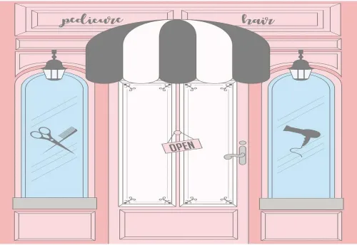 Vista 9 de AOFOTO Telón de fondo rosa de 5 x 3 pies, para peluquería, peluquería, peluquería, manicura, pedicura, spa, tienda de belleza, barbería, salón