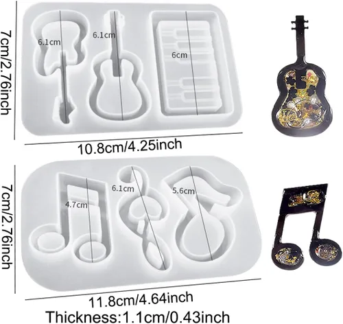Vista 5 de Voyyphixa 6 moldes de silicona para notas musicales, para guitarras y arenas movedizas, para resina epoxi, arenas movedizas, moldes de resina UV