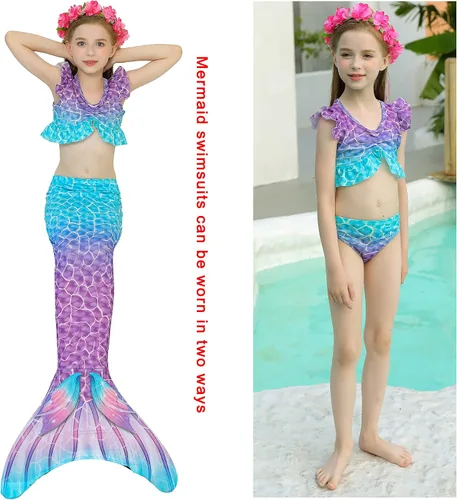 Vista 7 de zocapuy Traje de baño de cola de sirena para niñas y niños, disfraz de princesa, traje de baño para fiesta (sin monoaleta)