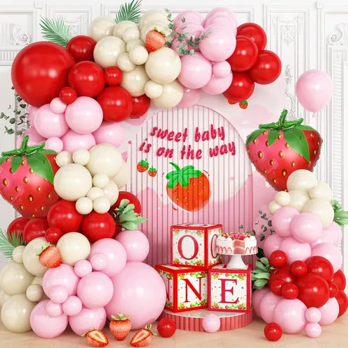 Vista 8 de Kit de arco de guirnalda de globos de cerezo rojo y negro, globos de papel