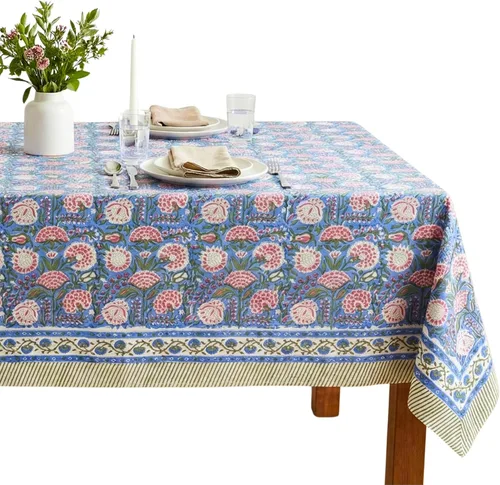 Vista 11 de ATOSII Mantel 100% algodón, Amara, floral, hecho a mano, rectangular, de lino, para cocina, comedor, fiestas, bodas, exteriores, picnics, Pascua