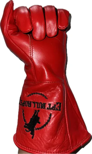 Vista 3 de EPT Bull Ropes Bull Riding Glove Adult & Youth Left or Right Hand - Red & Black Leather Sz: 5.0-10.5