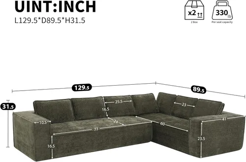 Vista 2 de Merax Moderno sofá modular modular en forma de L de 129.5 pulgadas con cojines, juego de sofá modular de piso de 6 asientos con diván para sala