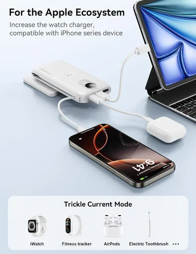 Vista 7 de Portable Charger 10000mAh 20W, Wall Plug, 2 Cables, iWatch Charging Digital Display, Compact Lightweight, USB C Fast Charge, USB-A 18W, Multi