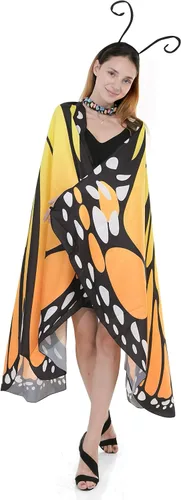Vista 3 de Spooktacular Creations Butterfly Wing Cape Shawl with Lace Mask and Black Velvet Antenna Headband Adult Women Halloween Costume Accessory