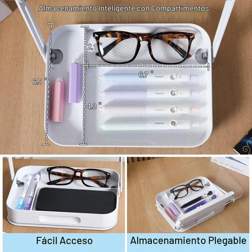 Vista 4 de ZOEY Soporte acrílico para libros de lectura, soporte ajustable para libros con base giratoria de 360 grados y soporte elevador plegable de aleación