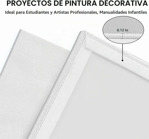 Vista 2 de Artkey Bastidores entelados para pintar, 8 x 10 pulgadas, paquete de 4 unidades, lienzo en blanco de 10 onzas con imprimación 100% algodón blanco