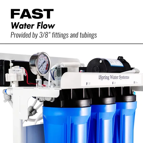 Vista 2 de iSpring RCB3P Sistema de filtración de ósmosis inversa sin tanque, sistema de RO de 300 GPD bajo fregadero, reduce TDS, relación 1.5:1 de agua pura