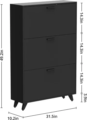Vista 2 de Anystyle Armario de almacenamiento de zapatos negros para zapatos grandes, organizador de puertas abatibles ajustable de 3 niveles, gabinete