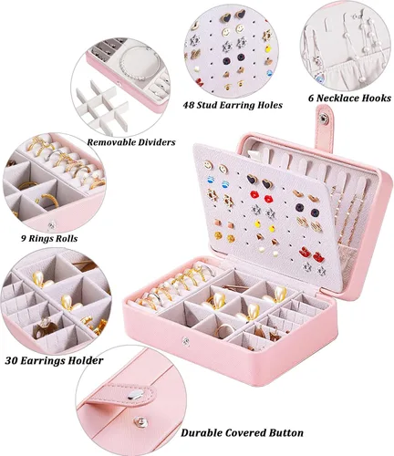 Vista 2 de Joyero pequeño para mujeres y niñas, regalo de cumpleaños, organizador de joyas de viaje de cuero, joyero de viaje pequeño, joyero de viaje