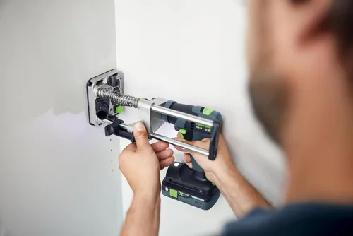 Vista 3 de Festool 577971 MB 40 Juego de perforación móvil - Guía de taladro de precisión para agujeros de 90°, control de profundidad ajustable, perforación
