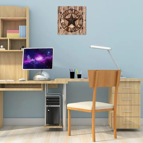 Vista 3 de Reloj de pared digital de PVC Texas Star sin tictac, funciona con pilas, reloj de pared cuadrado rústico, fácil de leer, decoración de pared retro