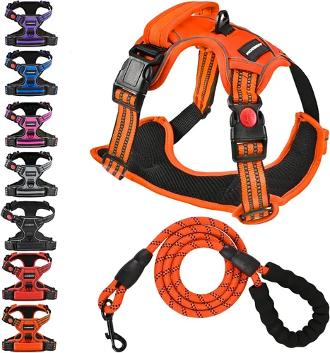 Vista 7 de Arnés para perro sin tirón y correa - Chaleco ajustable suave y acolchado, chaleco Oxford reflectante con asa de fácil control para perros pequeños