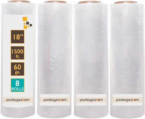Vista 6 de PackageZoom 4 rollos de película de envoltura elástica resistente de 18" x 1500 pies - calibre 55, rollo de envoltura de plástico transparente