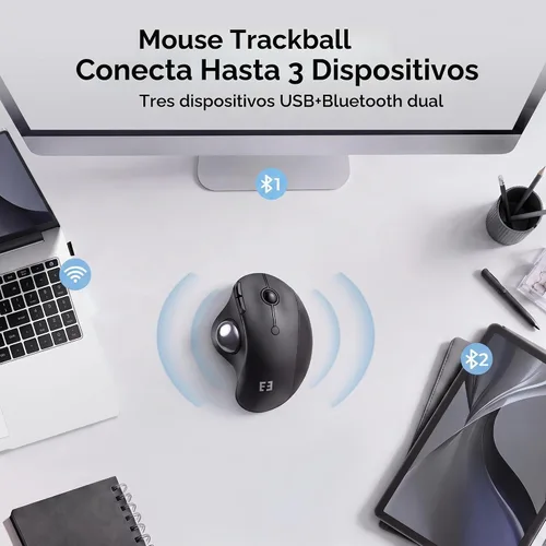 Vista 6 de seenda Ratón inalámbrico ergonómico de Trackball - Ratón Bluetooth Rollerball recargable, conexión de 3 dispositivos (Bluetooth/USB), mouse