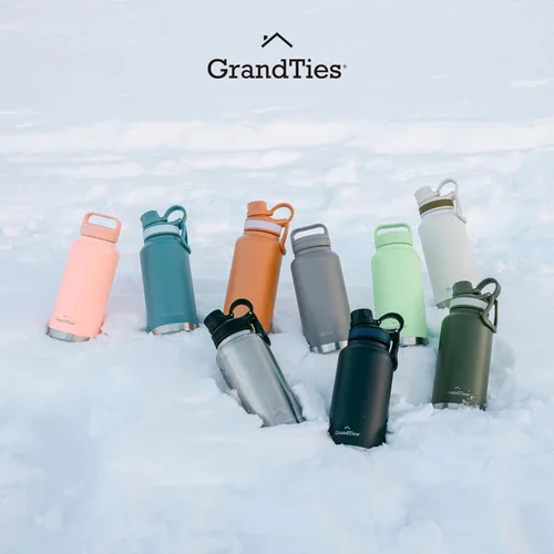 Vista 6 de GrandTies Botellas de agua deportivas de acero inoxidable con 2 tapas – Boca ancha aislada al vacío reutilizable a prueba de fugas sin BPA, Cantín
