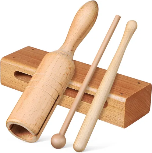 Vista 3 de Mikinona 8 juegos de bloques de madera de un solo tono con batidores, instrumentos de percusión de mano para niños y niñas, educativos