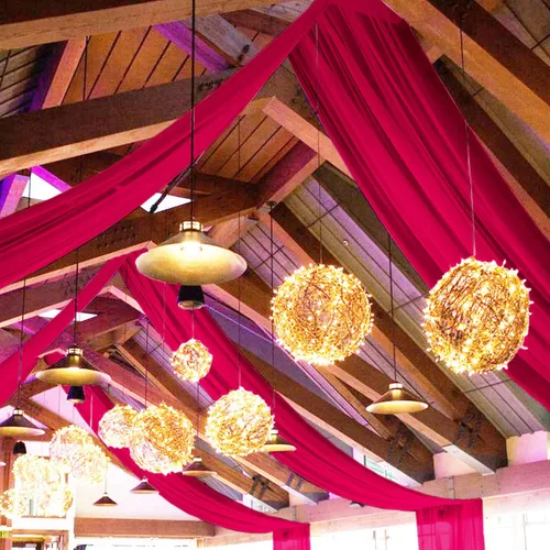 Vista 3 de FOTSHARER 6 paneles de cortinas de techo para bodas, cortinas de gasa rosa intenso, 5 x 10 pies, tul fucsia, tela drapeada, cortina de techo