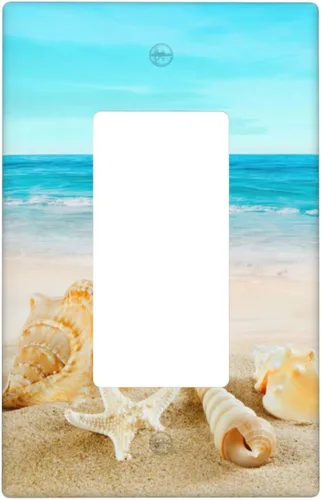 Vista 19 de Cubierta para interruptor de luz, diseño de conchas marinas en la playa, placas de pared de 2 bandas, 1 paquete