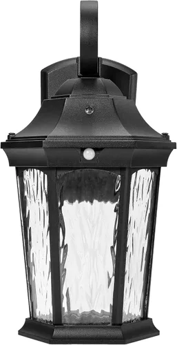 Vista 2 de Maxxima Luz LED de pared con sensor de movimiento para exteriores, 3 modos de iluminación, sensor de atardecer a amanecer, negro con vidrio de agua