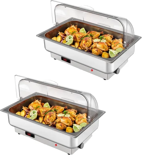 Vista 13 de GarveeHome Juego de bufé eléctrico de acero inoxidable con tapa enrollable con 1 sartén de 9 cuartos de galón, control de temperatura de 400 W