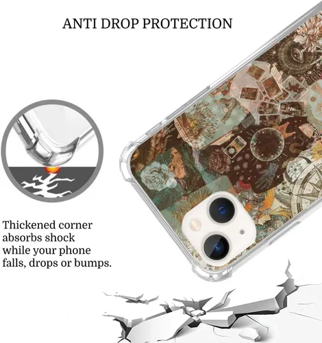 Vista 3 de Funda para iPhone 15, diseño vintage celestial, sol, luna, estrella, collage de estrellas, planeta y espacio, para niñas, mujeres y hombres, funda