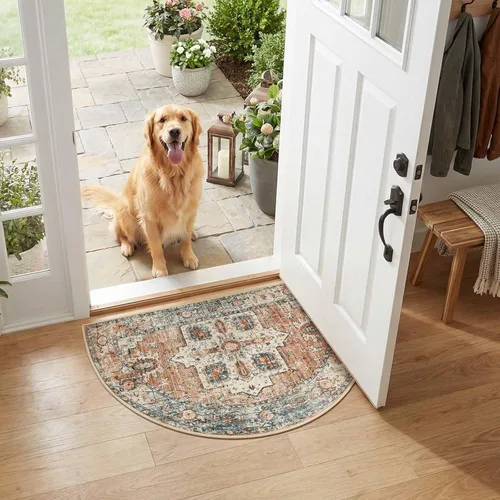 Vista 8 de jinchan Alfombra de área pequeña lavable floral vintage, alfombra de entrada simétrica de medio círculo de 2 x 3, alfombra de entrada suave de pelo