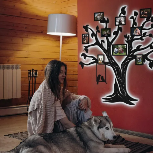 Vista 8 de JustLikeWood Calcomanías de pared de árbol genealógico de madera 3D LED de 51 x 50 pulgadas con marco, decoración de pared para sala de estar