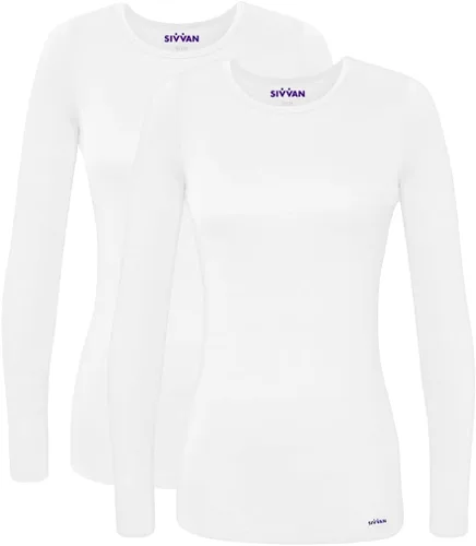 Vista 34 de Sivvan Scrubs for Women - Long Sleeve Comfort Underscrub Tee 2-Pack Negro