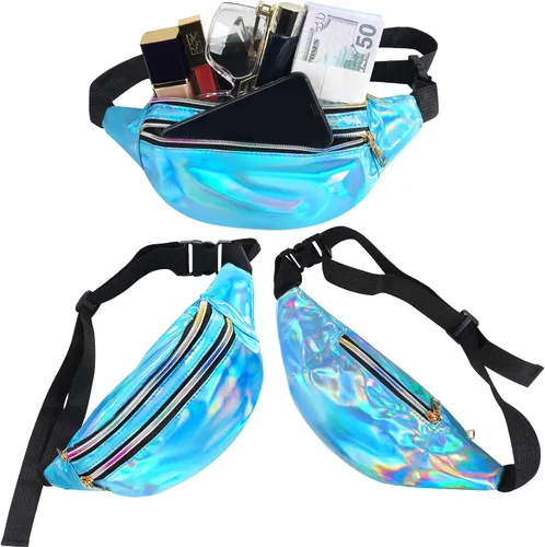 Vista 3 de ONUPGO Calentadores de piernas para mujer, accesorios de disfraces de los años 80, riñonera holográfica, calentadores de piernas de neón de punto