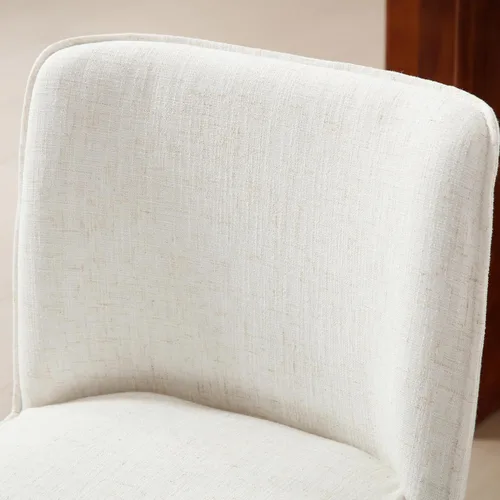 Vista 5 de chairus Juego de 4 sillas de comedor de granja, cómodas sillas de cocina tapizadas de tela de lino, sillas de comedor de madera marrón nogal
