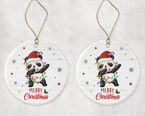Vista 3 de Adorno de panda de Feliz Navidad, adorno de Navidad 2024, adorno de luz de Navidad de panda, adorno de Navidad para niños, adorno de Navidad animal