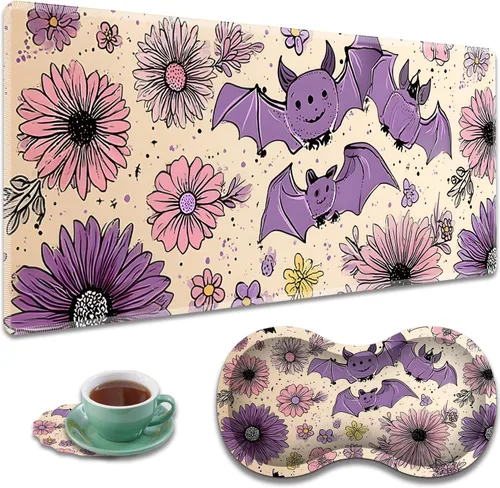 Vista 13 de Alfombrilla de mouse grande para juegos + reposamuñecas + posavasos combinados, 31.5 x 11.8 pulgadas, tapete de extensión antideslizante duradero