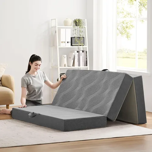 Vista 10 de Colchón plegable tamaño matrimonial, colchón plegable de espuma viscoelástica de 3 pulgadas, sofá cama plegable con funda transpirable y lavable